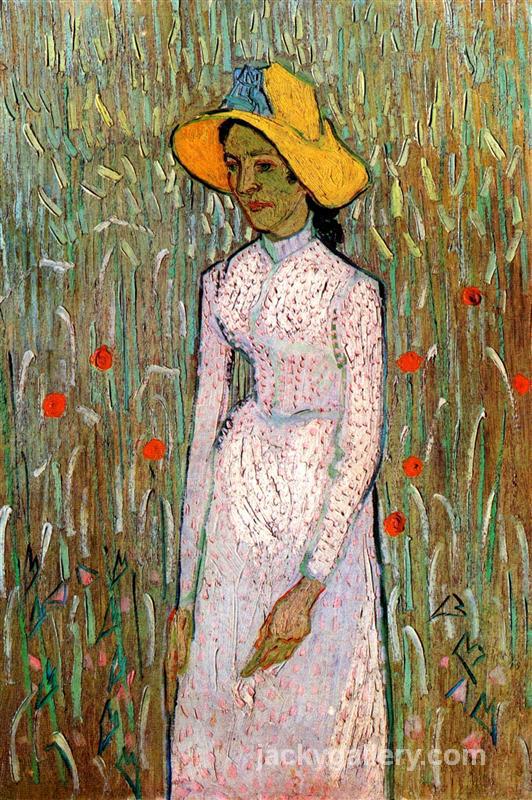 Young Girl Standing Against a Background of Wheat, Van Gogh painting